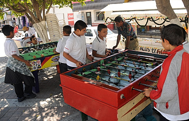 Kids playing fusball