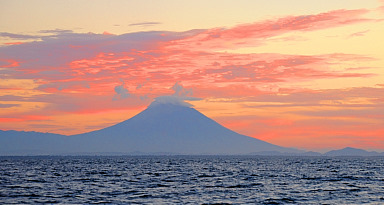 Colorized volcanic coastline