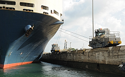 Locomotives moving ship