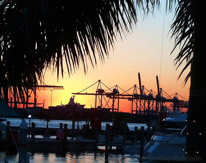 Sunset over Port of Miami